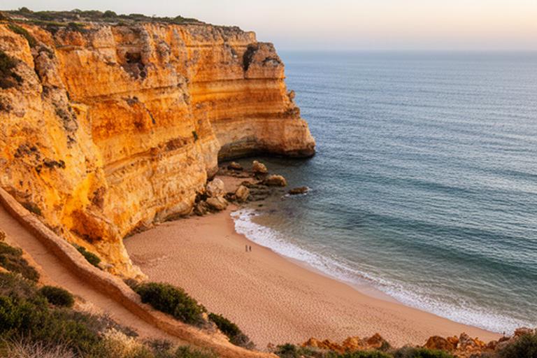 Acantilados y playa serena del Algarve visitados en temporada baja