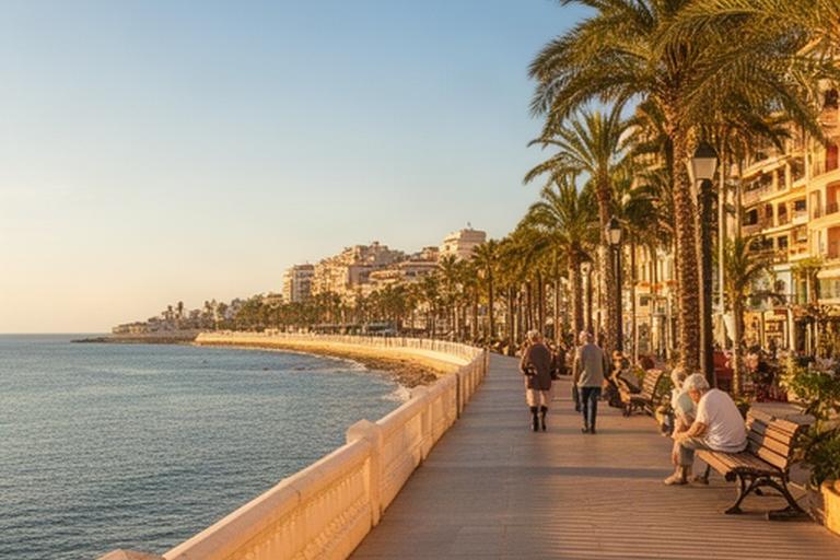 Paseo marítimo de la Costa del Sol en una mañana tranquila de otoño